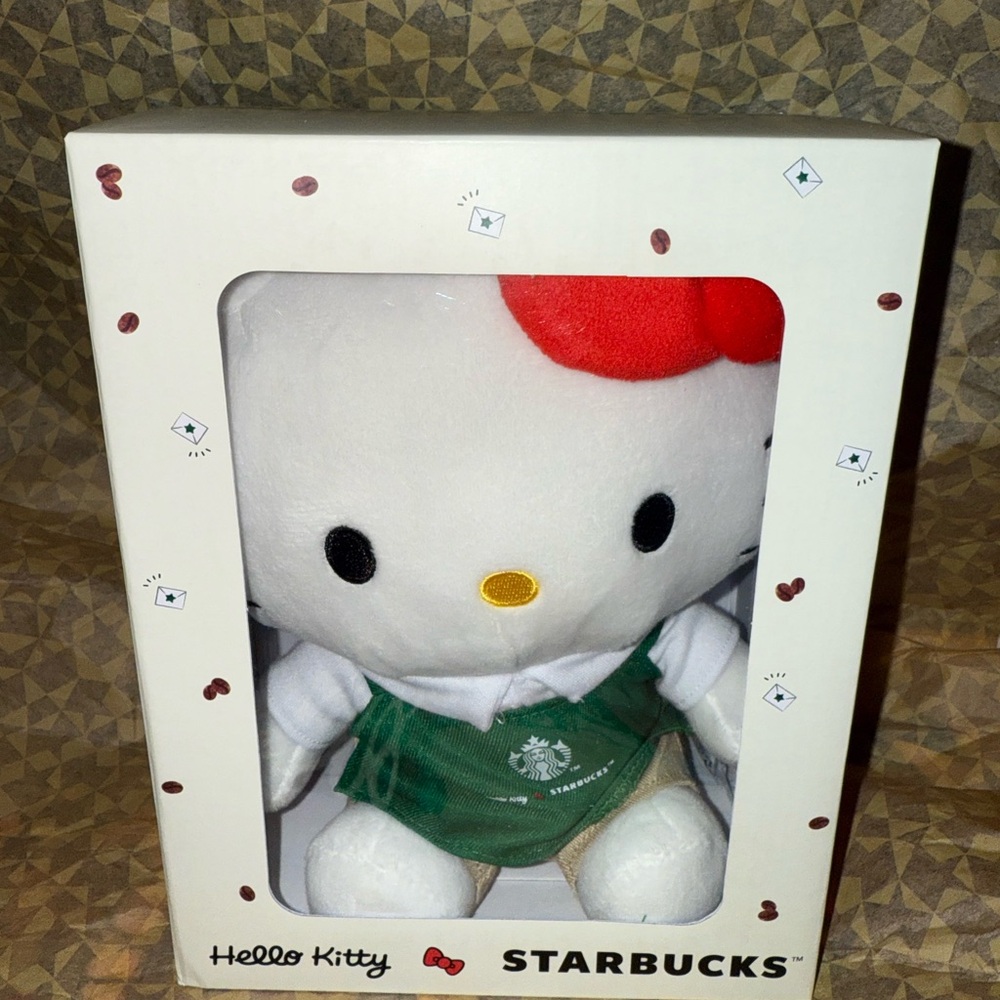 Limited Edition Starbucks Hello Kitty Plush with Red Bow and Green Apron - Picture 2 of 5